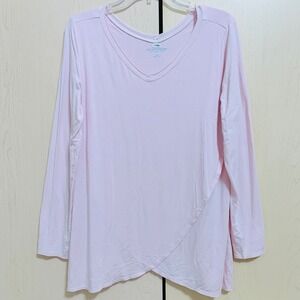 Soft Surroundings Women's Long Sleeve V Neck Cross Front/Back Tunic Top Pink L